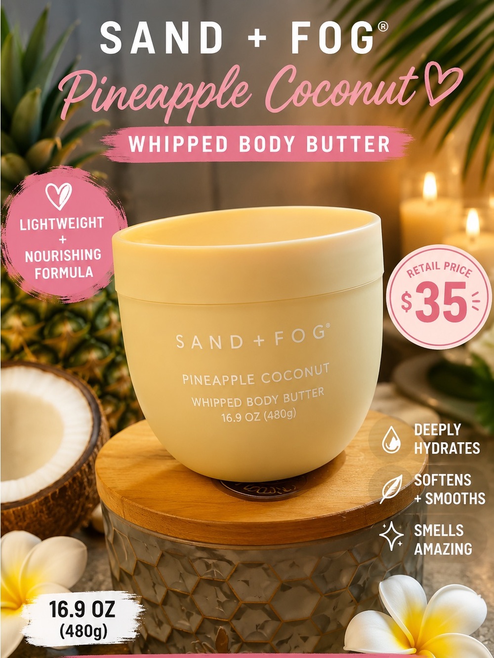 Sand + Fog Pineapple Coconut Whipped Body Butter — Cream